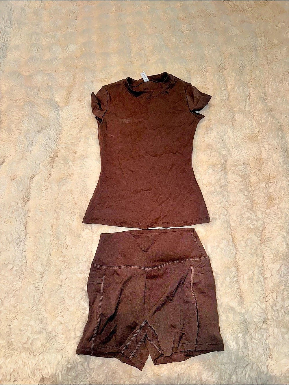 Yoga, Pilates, Workout Brown Short Sleeve Top and Shorts Set
